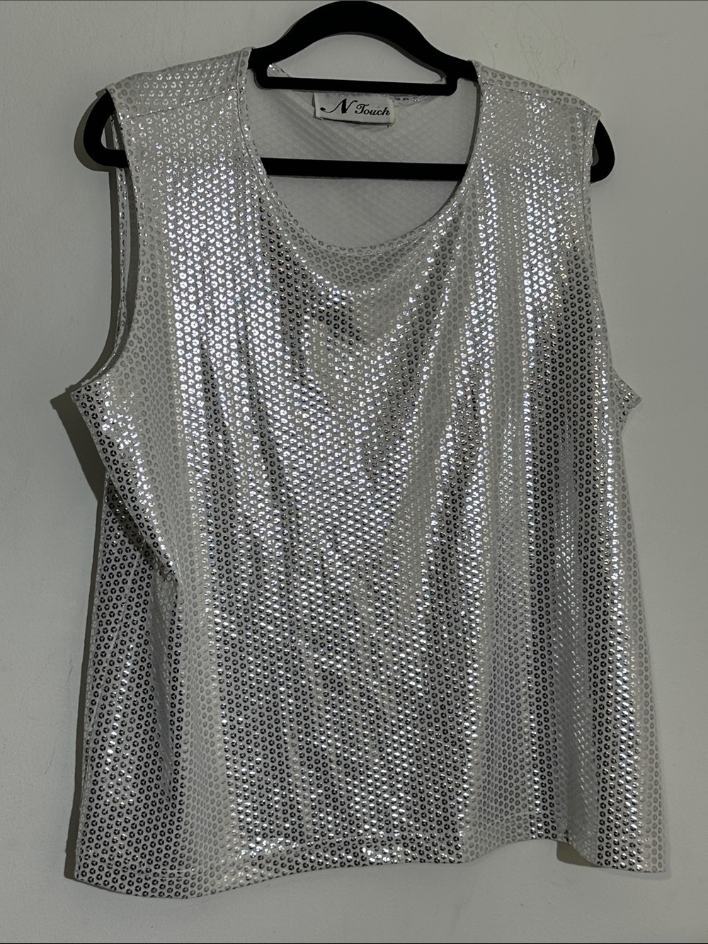 Silver Sequin Sleeveless Tank Top